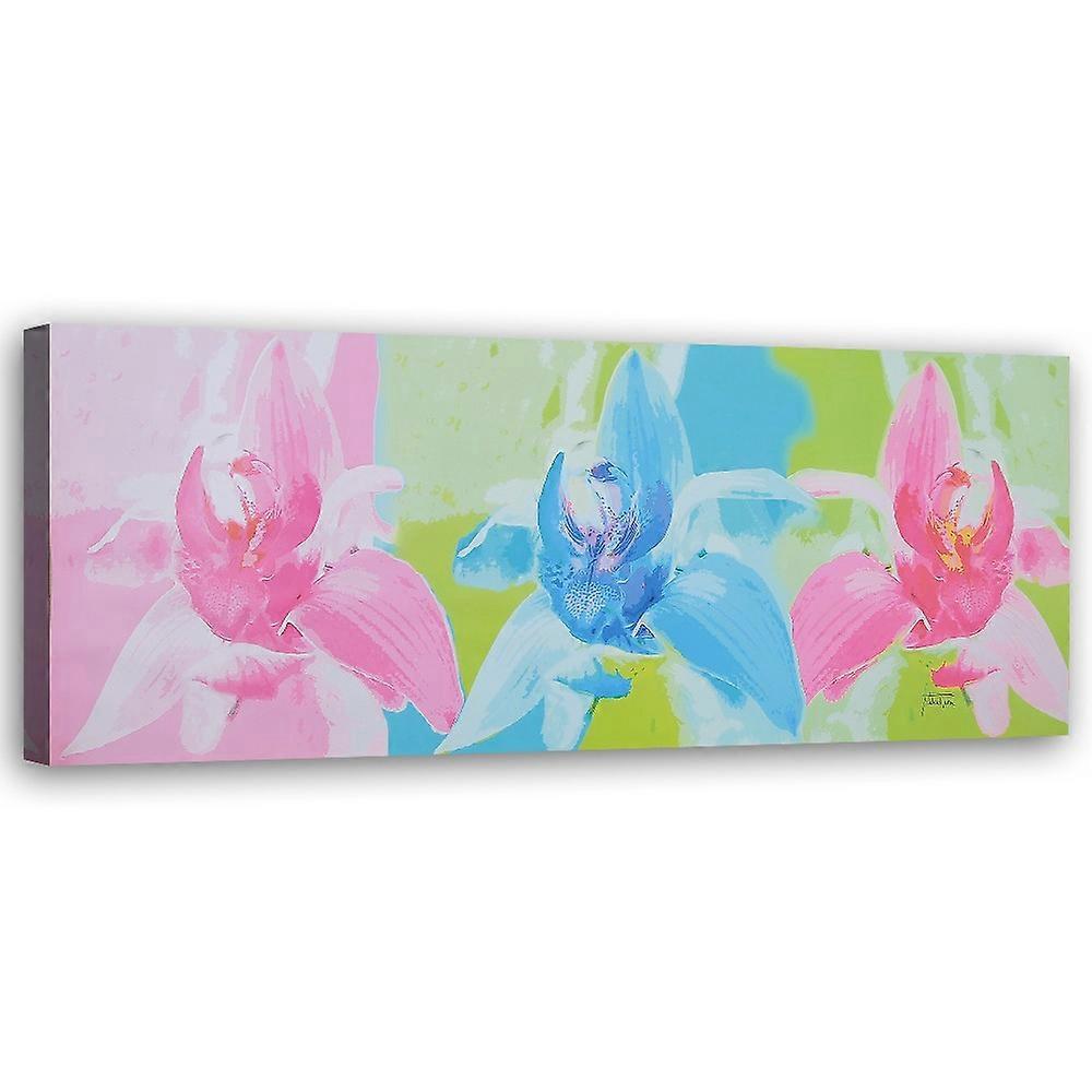 Leinwandbild, Farbige Gartenblumen - 120x40