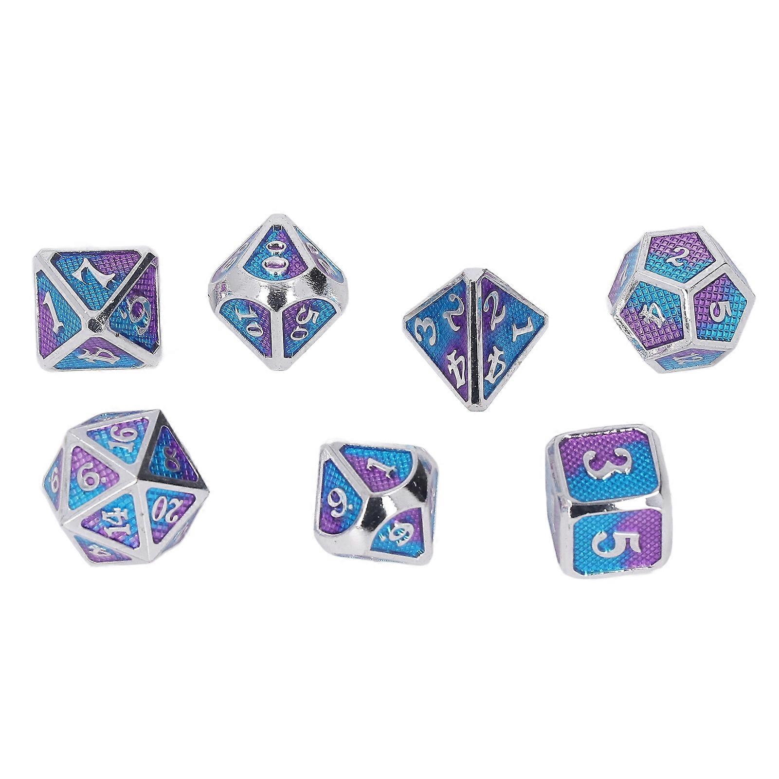 7pcs Dices Kit Polyhedral Metal Clear White Number Color Dices Set for Game Desktop