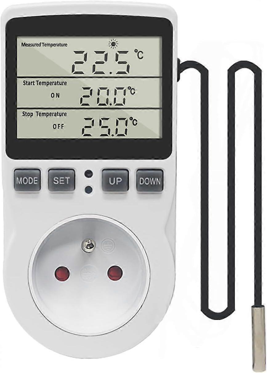 220V Digital Temperature Controller Thermostat Socket Heating Cooling with Probe, LCD Temperature Controller Socket for Fridge Incubator Greenhouse F