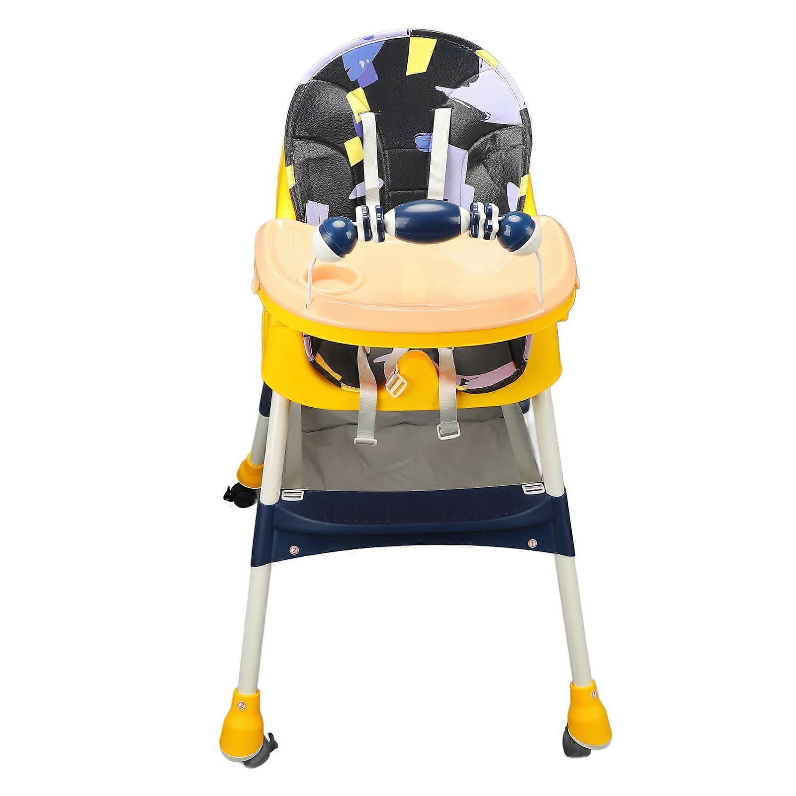 כיסא גבוה לתינוק עם מגשים נשלפים גלגלי נעילה מתכוונן לגובה מושב עור PU מתקפל האכלת תינוק כיסא גבוה כחול 