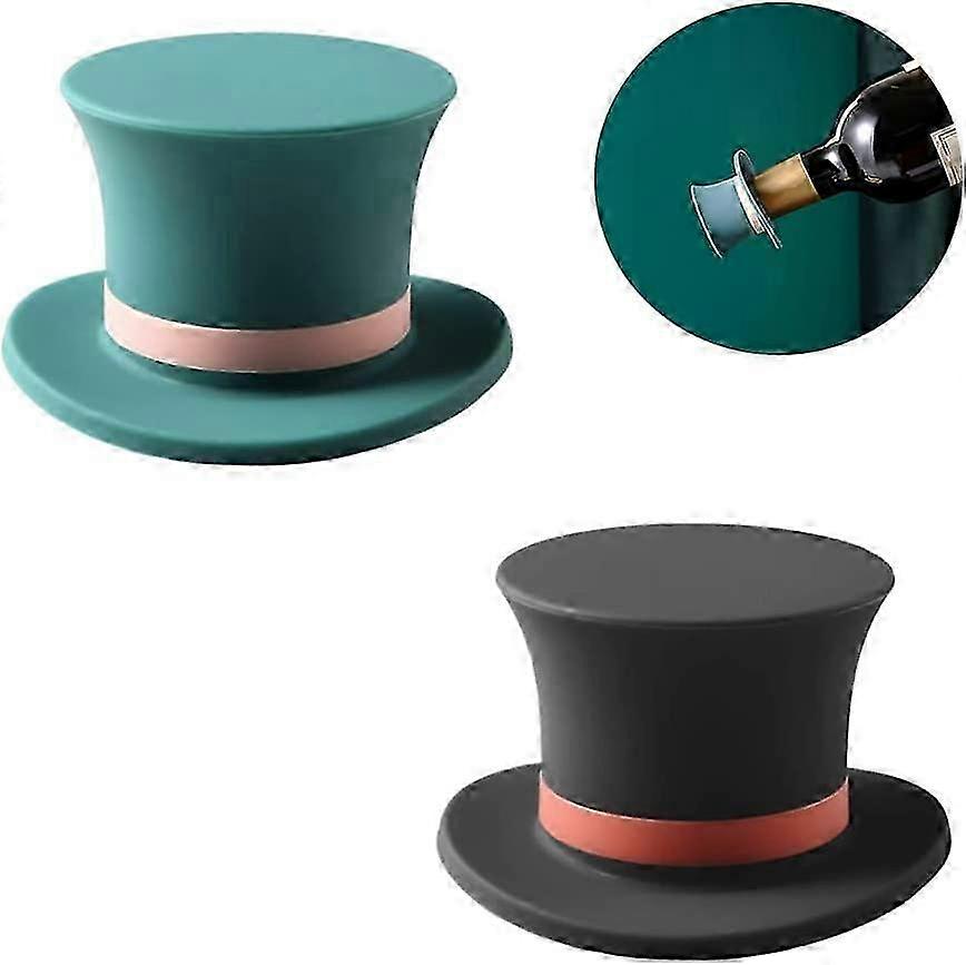 Set of 2 Decorative Silicone Wine Stoppers in Green and Black for Various Bottles
