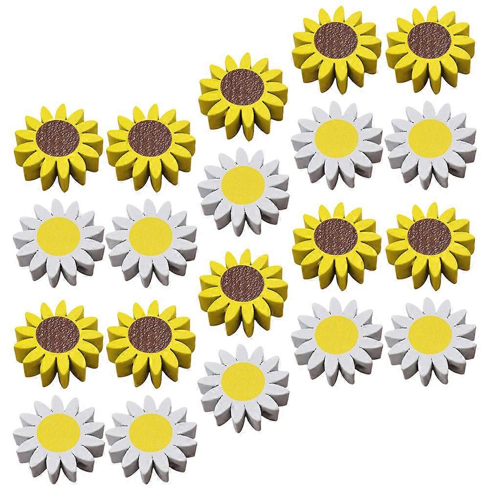20pcs Wooden Daisy Flower Beads for DIY Crafts, Durable Loose Beads for Home Decor and Jewelry Making, Smooth Surface