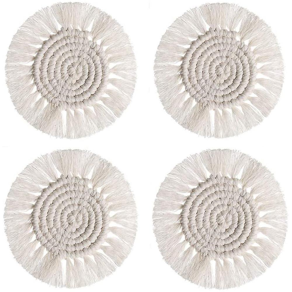 Coasters For Drinks Absorbent Woven Coasters Set Handmade Macrame Coasters With Tassels Coffee - 4 Pack-pattern 2