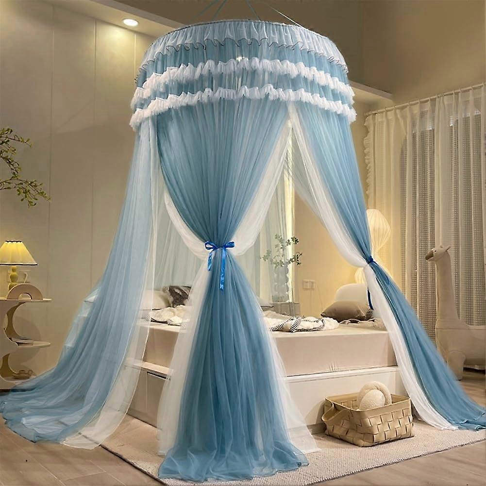 Canopy Bed Canopy Chiffon Mosquito Net with Double Layer Transparent Mesh for Twin, Full, Queen, King Size Beds - Dark Blue