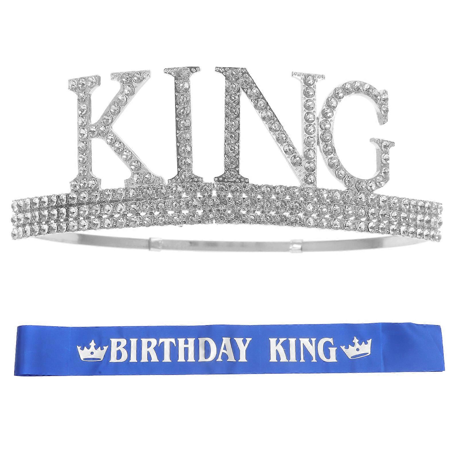 Here's a refined and professional product description based on your input:
**Men's Rhinestone Birthday King Crown and Sash Set – Elegant Costume