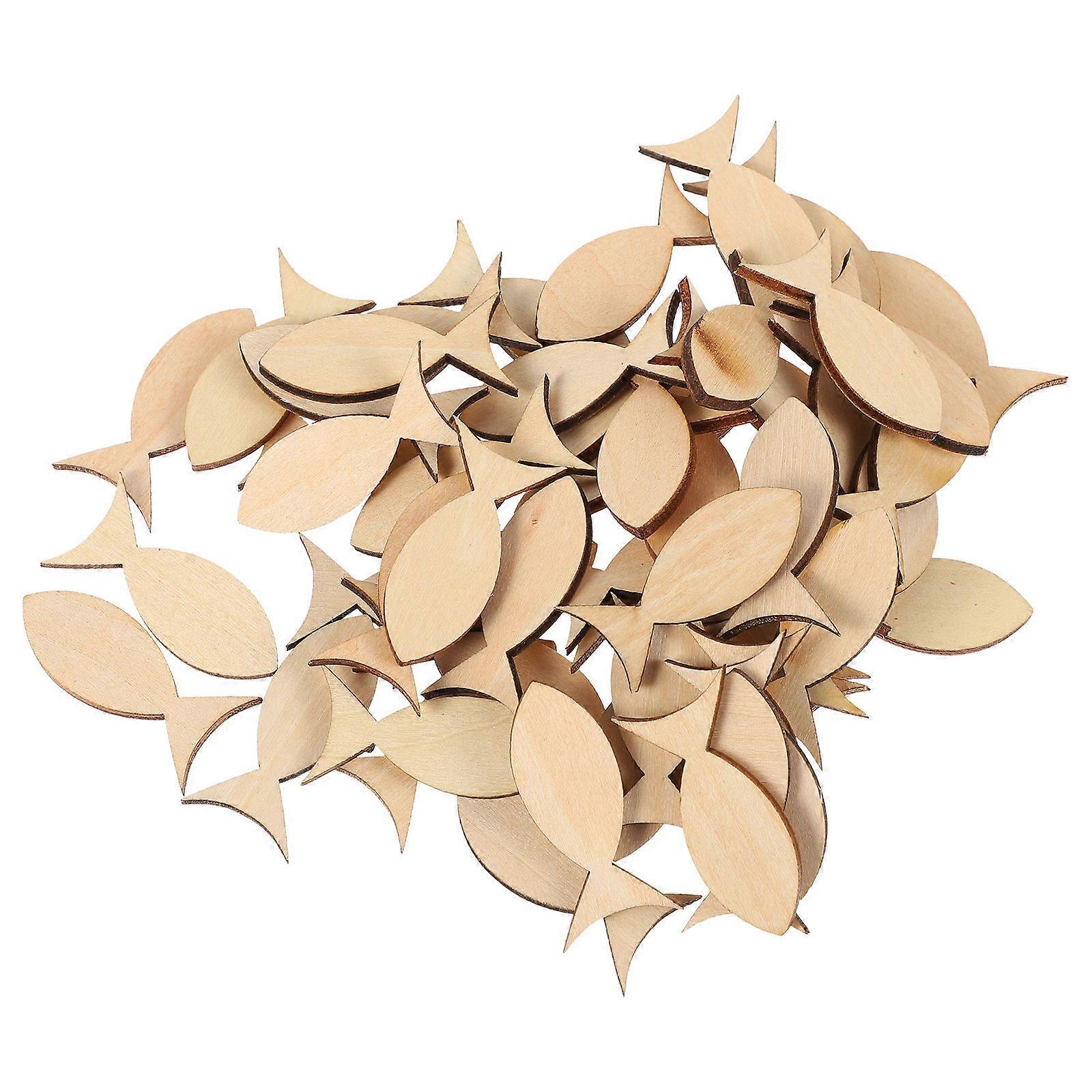 100 Pcs Wooden Chips Fish Shape Unfinished Wood Slices for Graffiti
