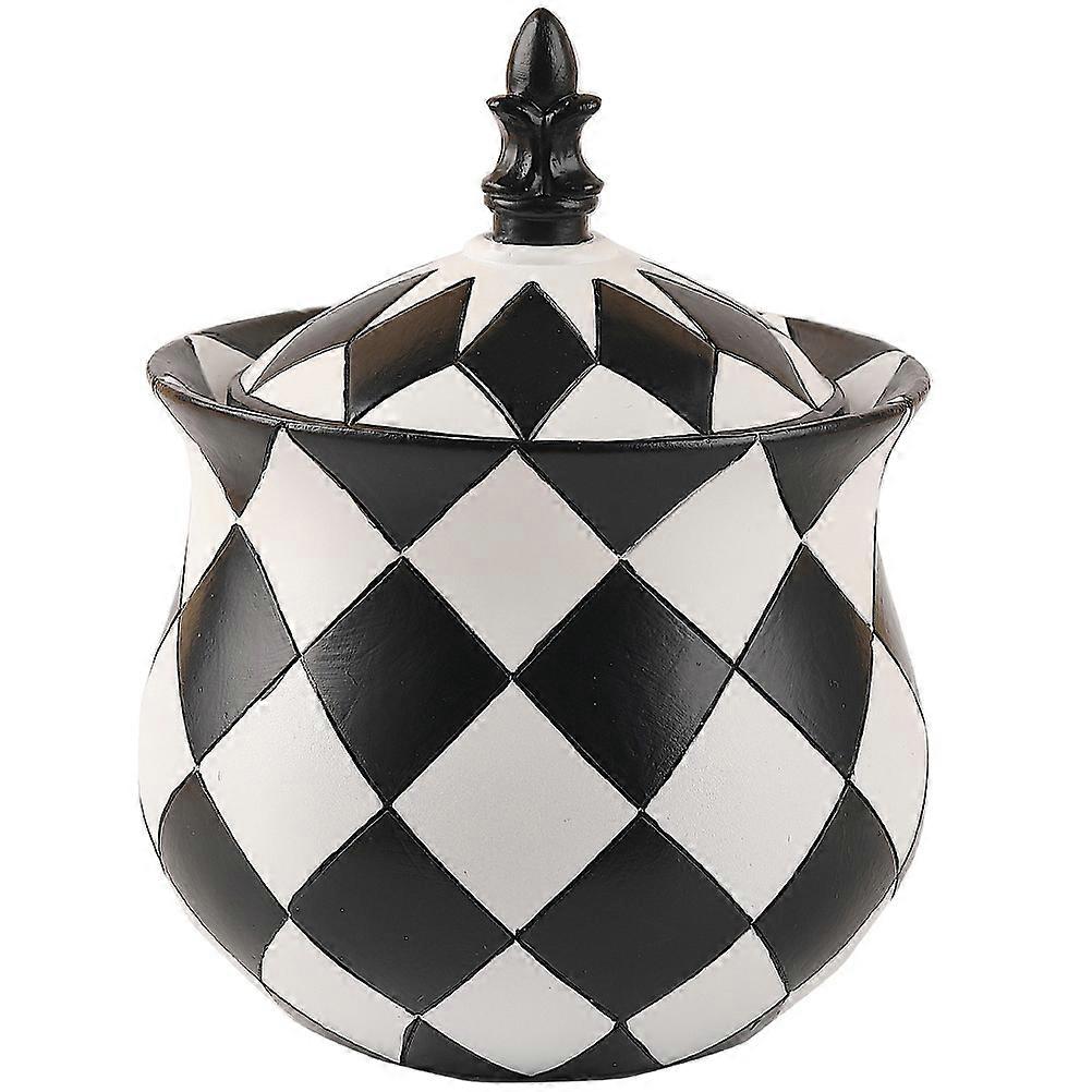 Checkerboard Resin Jewelry Storage Case with Lid – Minimalist Trinket Jar for Desktop or Dresser, Elegant Plaid Design for Jewelry and Cosmetic