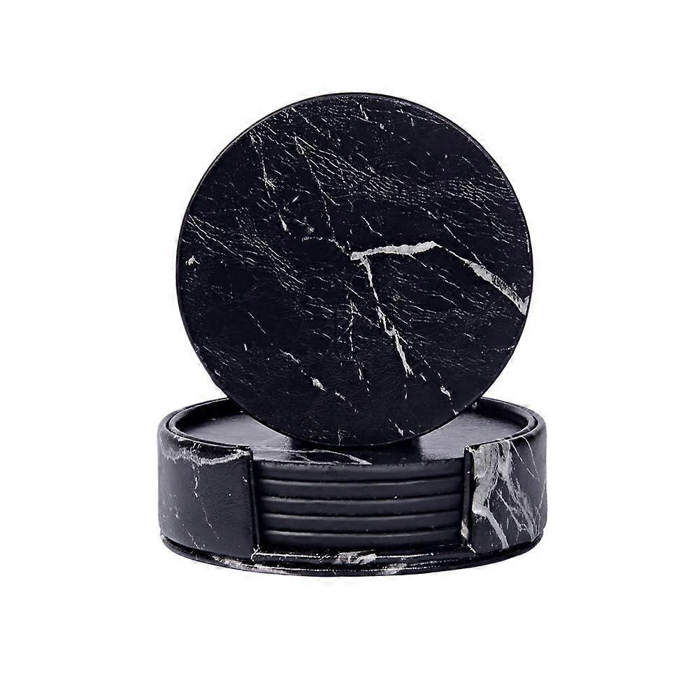 6 parts/set leather round coaster drink coffee cup mat tea pad dining table table sets for table decoration(1)