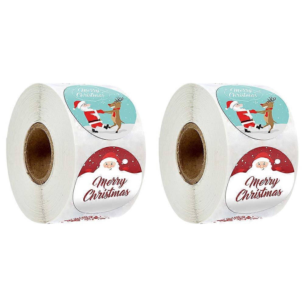 Cartoon Sticker Rolls Christmas Sealing Stickers Assorted Adhesive present Giving 2 Rolls 500Pcs Per Roll