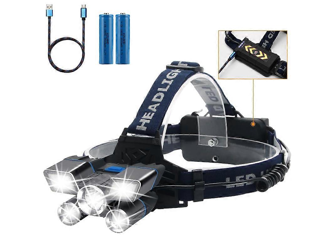 Head Light,12000 Lumen Ultra Bright 4 LED Head Light, USB Rechargeable Waterproof Headlight Flashlight with Zoomable(Black)