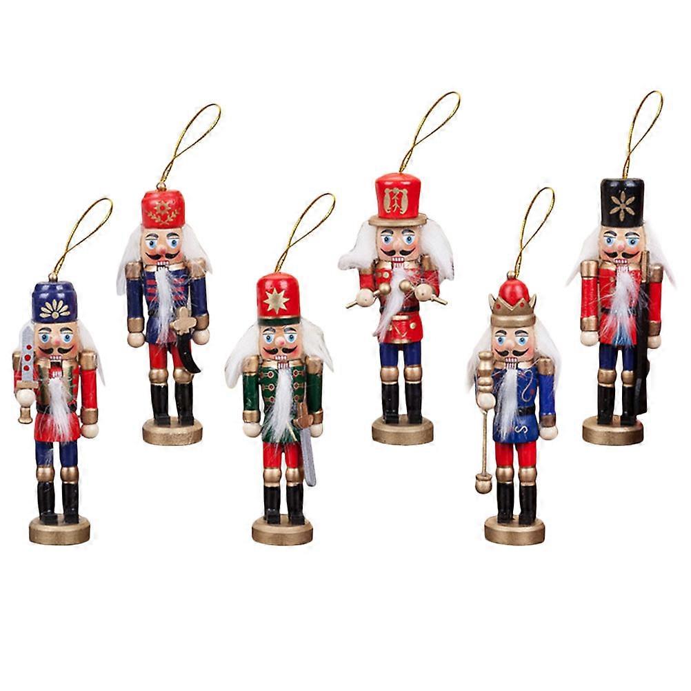 Mini Nutcracker Figures Hanging Ornaments Nutcracker Crafts Ornament Christmas Holiday Kids 25x13.5cm 6Pcs