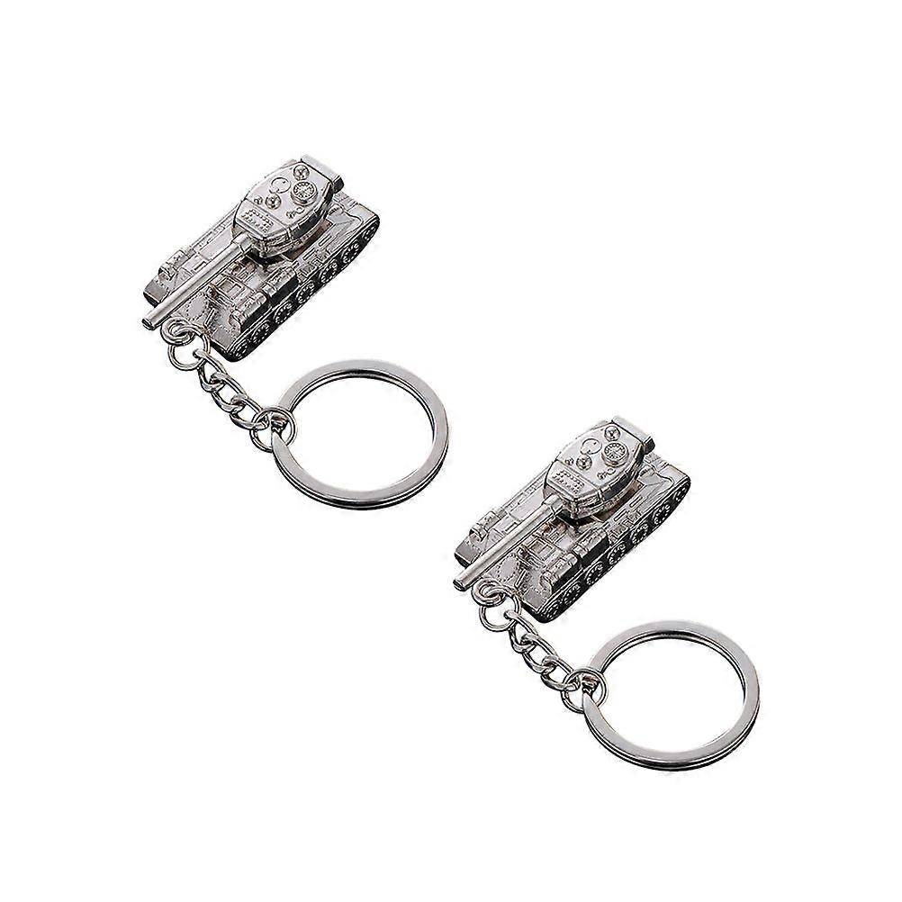 Cool Keychains 3D Tank Model Key Ring for Fashion Accessory in Silver 2Pcs