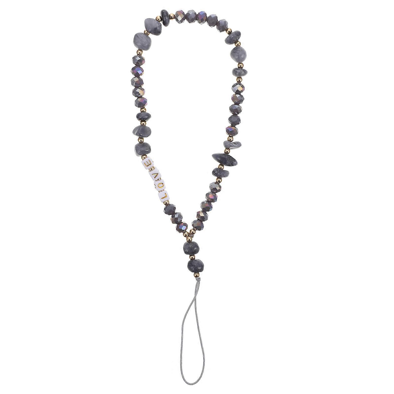 Stylish Decorative Beads Phone Chain – Unique Hanging Lanyard for Mobiles, ID Cards & Cameras – Gray Design