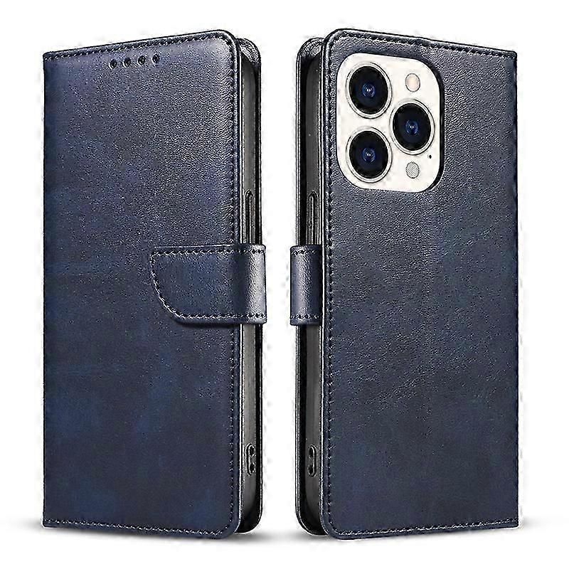 Suitable for iPhone 14 mobile phone case Apple 16 mobile phone leather case Samsung S24 calf pattern flip cover protective case iPhone14 blue