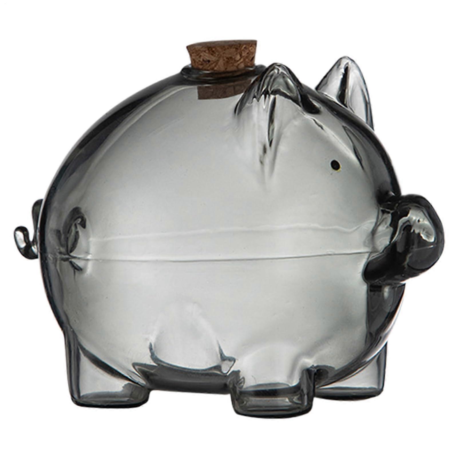 Glass Coin Bank Piggy Jar in Black – Portable Savings Container for Table or Bookshelf Storage