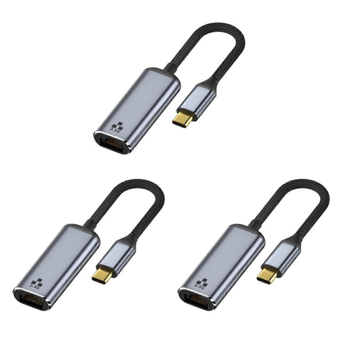 3X 2500Mbps 2.5G USB C Ethernet Adapter 2.5 Gigabit Type C to Lan RJ45 Network Card for Pro USB 3.0