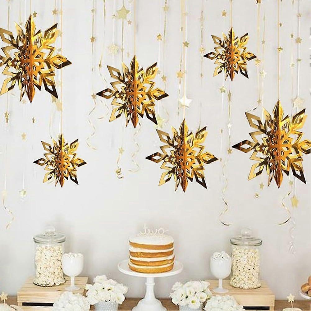 Bring holiday mood into your home with snowflake arrangement, set with 6 ornaments (goldcolored, 6 pieces) Golden 6pcs
