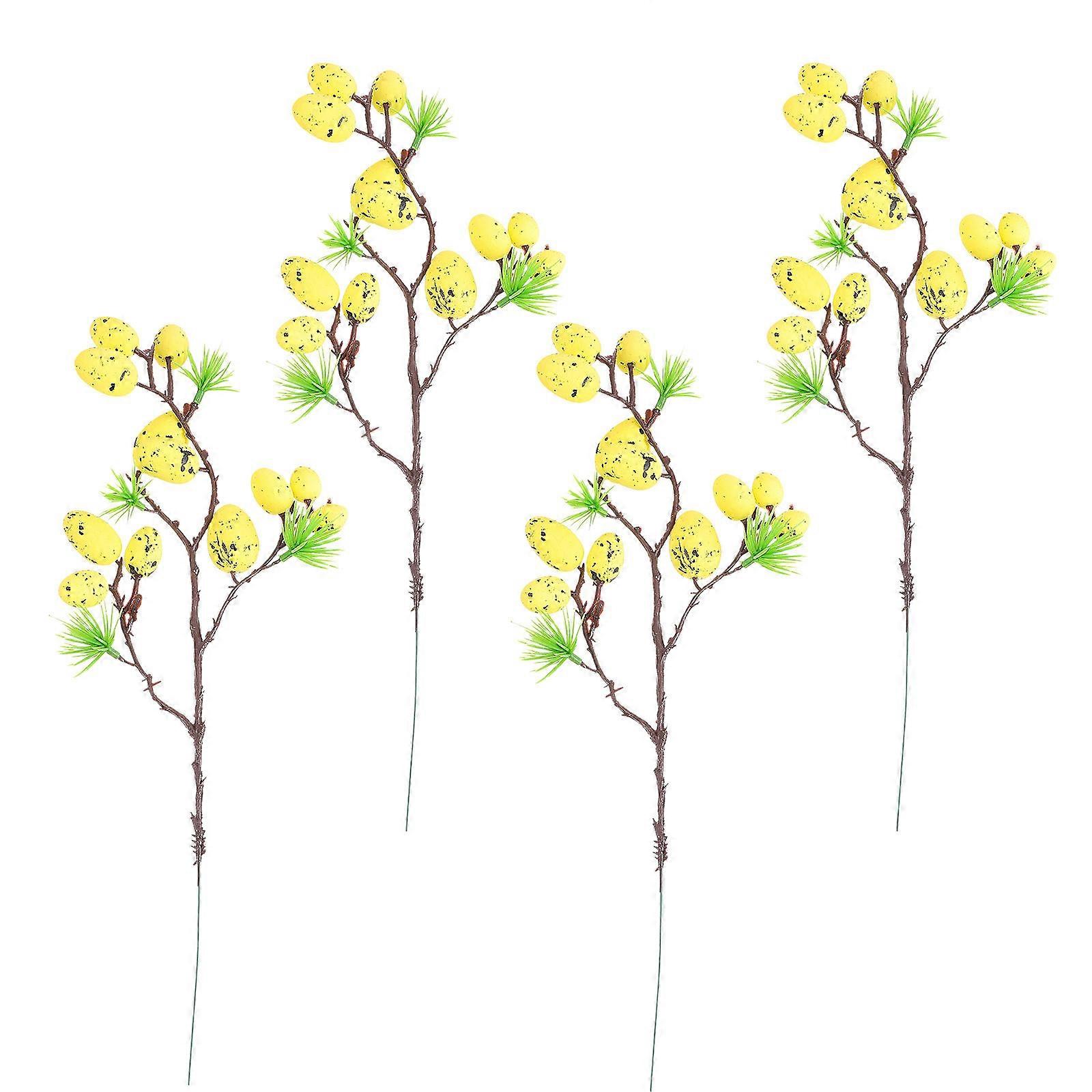 Artificial Eggs Stem Flower Arrangement Pick For Easter Party Home Decor 4Pcs