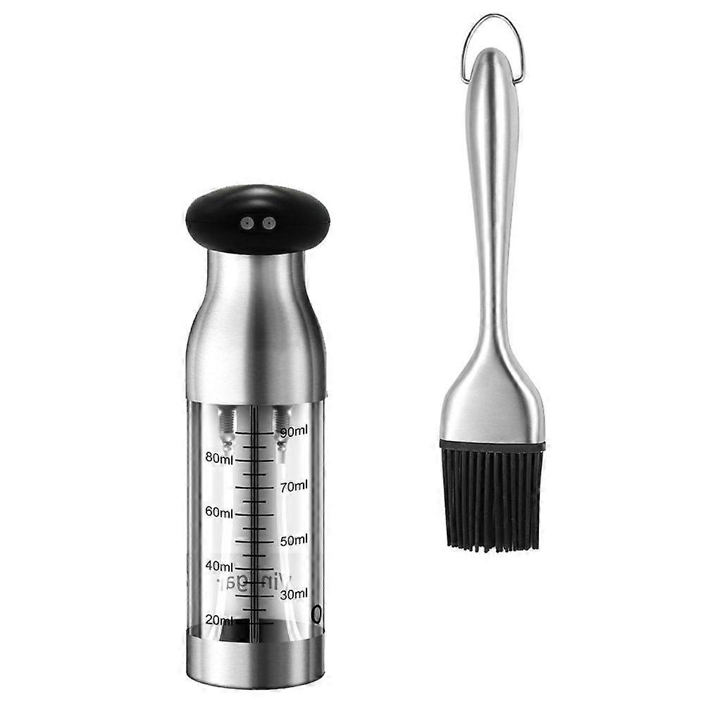 Round Oil Dispensing Bottle Vinegar Storage Kitchen Tool Silver 1 Set