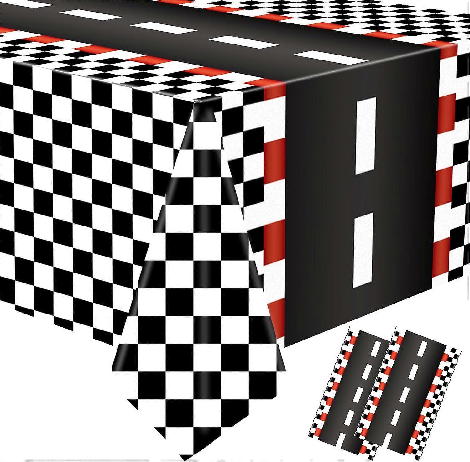 PCS Racing Car Plastic Tablecloths Car Theme Disposable Party Tablecloths Black Checkered Flag Table Covers Racetrack Rectangular Tableclo