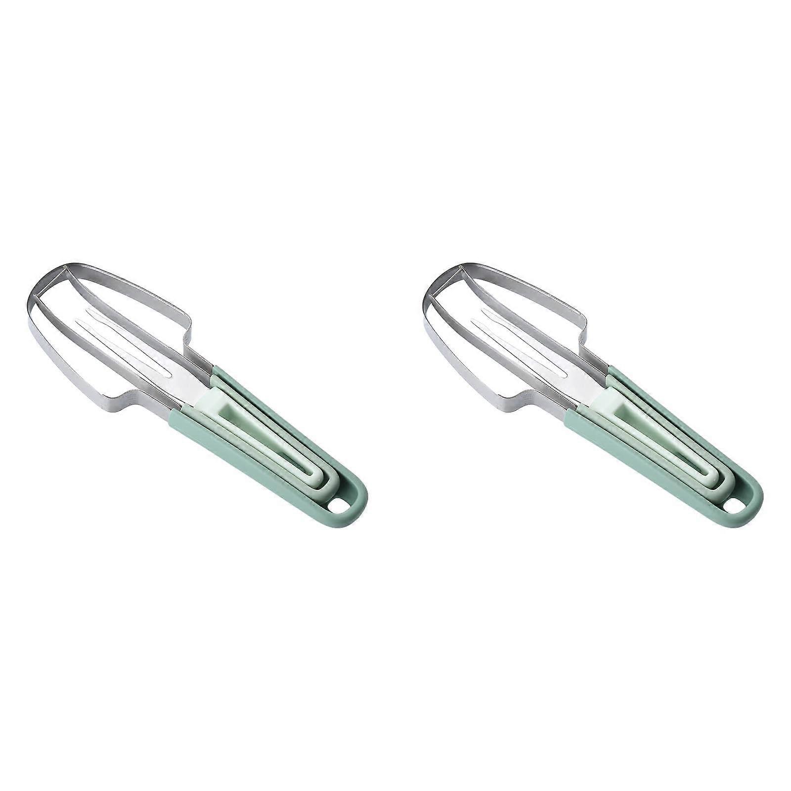 3in1 Stainless Steel Fruit Cutter, Watermelon Fork Cutting Tool (Green2pcs)