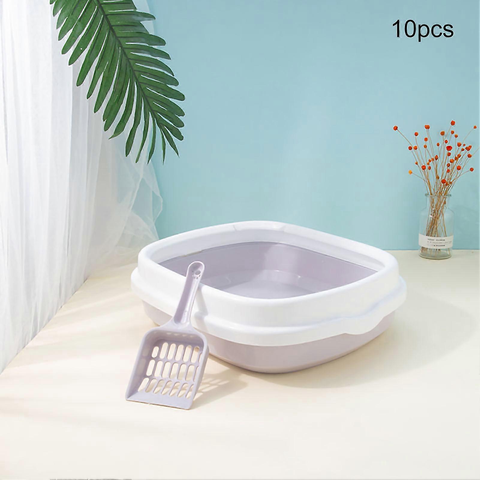 Cat Litter Pan Large Space Splash Resistance Thickened Semi Enclosed Cat Poop Basin with Cat Litter Shovel Grey L