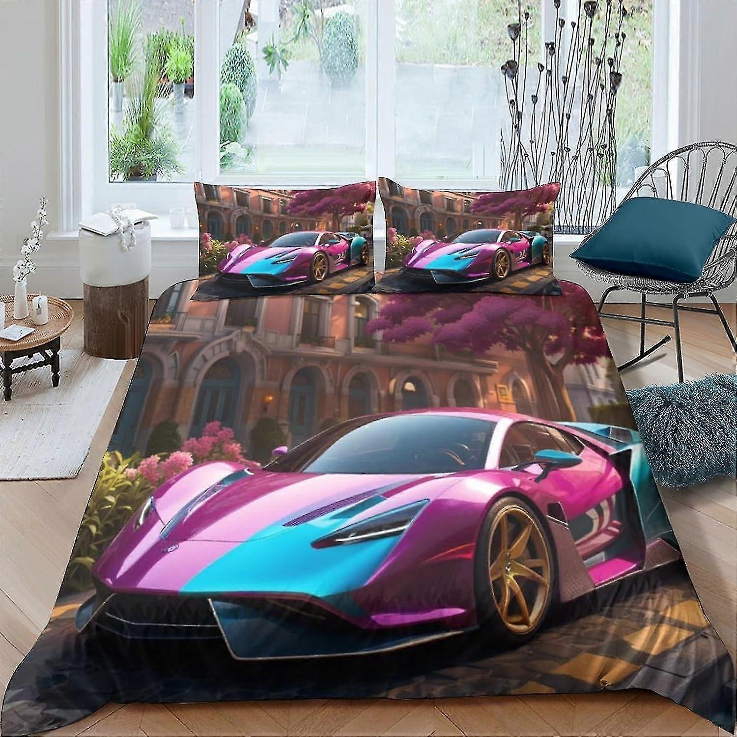 Conjunto de Capa de Edredom de Microfibra para Carro Esportivo, Capa de Colcha e Fronha com Fecho de Zíper, Capa de Edredom Macia para Adultos