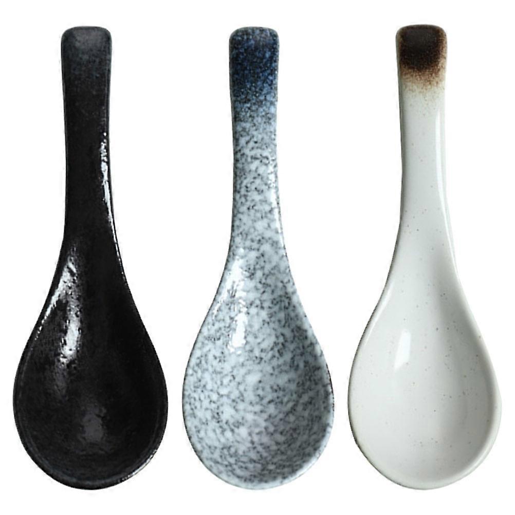 Ceramic Soup Spoons Japanese Style for Kitchen Use 3Pcs Assorted