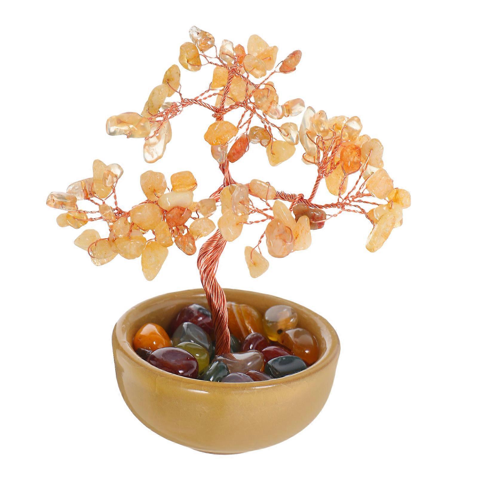 Crystal Money Tree Crushed Stones Handmade Gemstone Tree For Home Decoration Gifting Occasions Pink 4.7×2.5×2.5in Wealth And Luck 1Pack