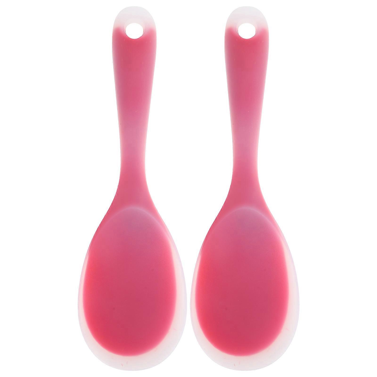 Rice Scooper Silicone Shape Ergonomics Handle Family Daily Use Pink Color 2Pack