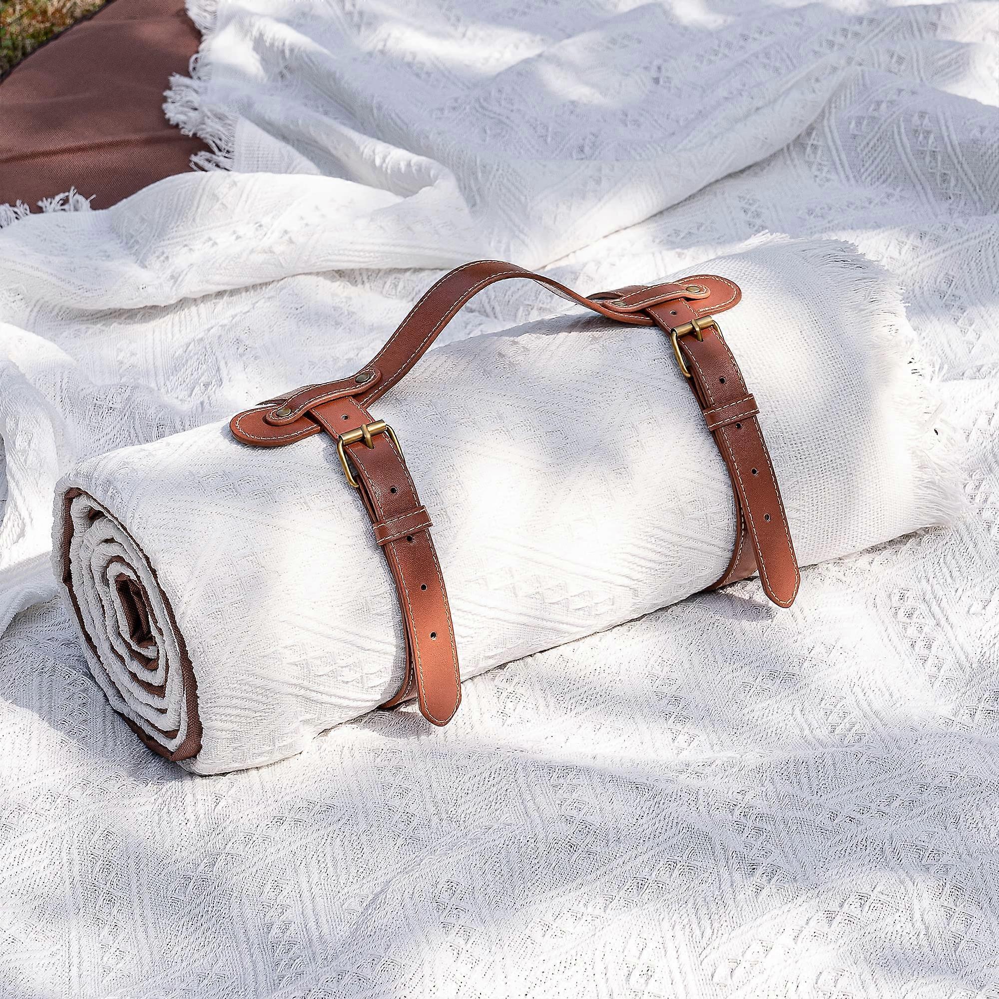 Picnic Blanket, 2 in 1 Outdoor Throw, Waterproof, Large, Fits 46 Adults, 71in*71in Cloudy White