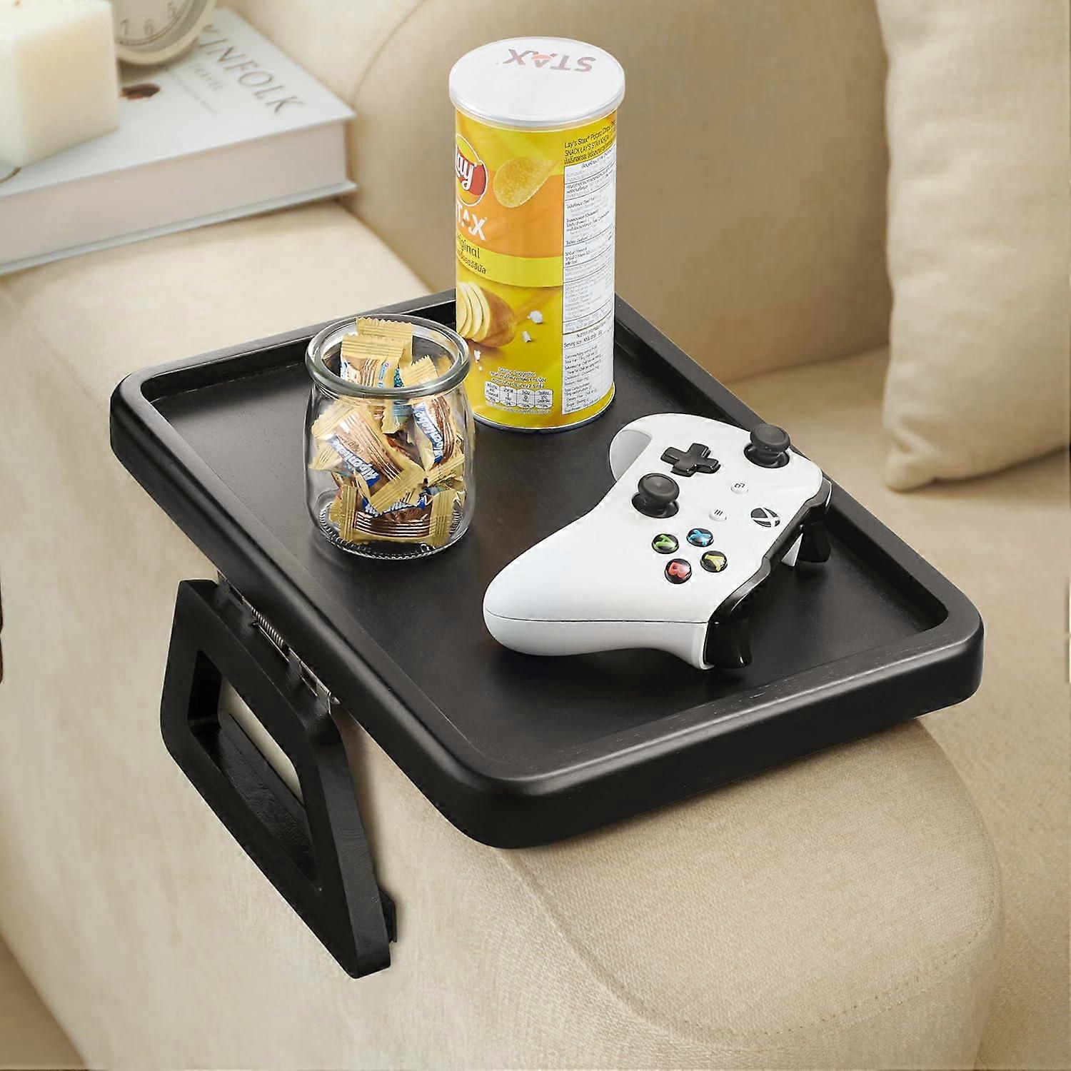 AURA Wood Sofa Armrest Tray  Wooden Side Tables for Small Spaces for Eating and Drink (Rectangular, Black)