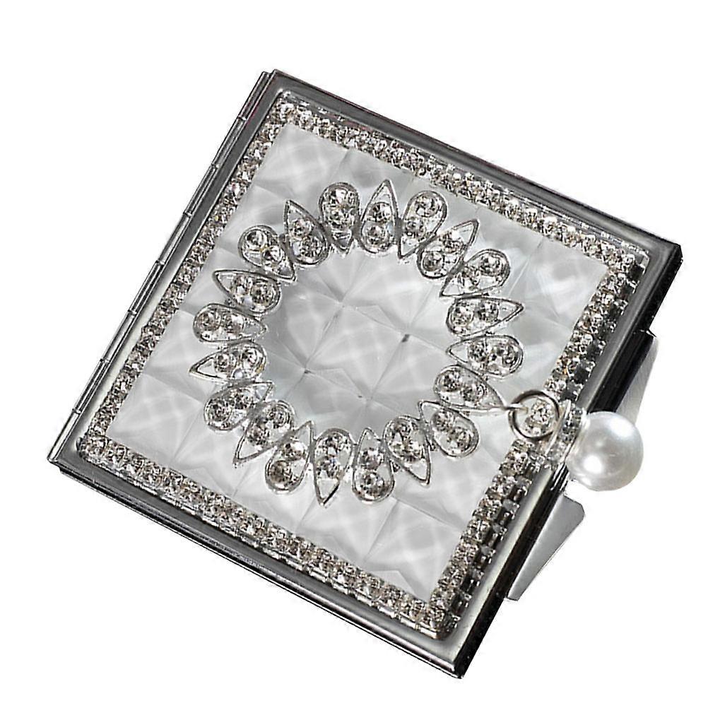 1PC Small Square Metal Pearl Pendant Makeup Mirror Double Sided