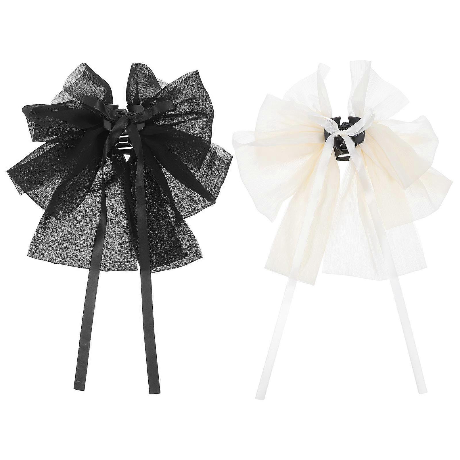 Here's a refined and engaging product description based on your input:
**2pcs Elegant Mesh Bowknot Jaw Clips for Thick Hair – Stylish Ribbon Hair