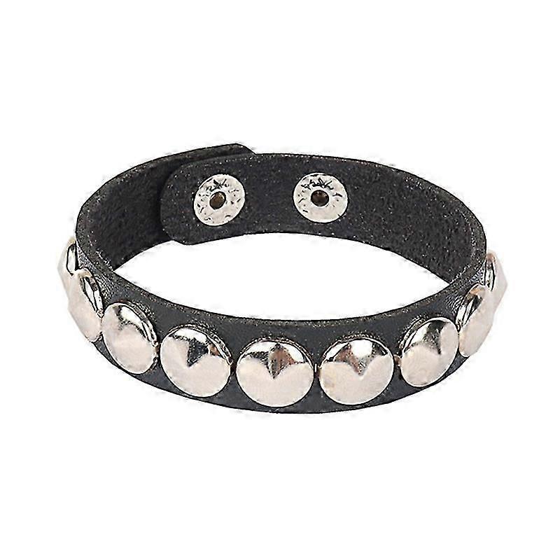 Punk Bracelet for Men & Women - ブラックレザーリストバンド、メタルスパイク&スタッズ - 調節可能なカフバングル