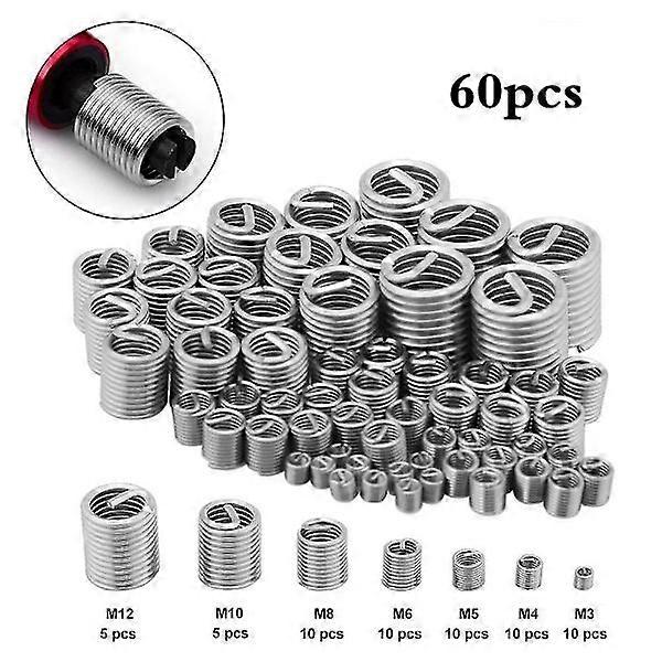 60 pcs Kit de réparation de filetage en acier inoxydable M3 M4 M5 M6 M8 M10 M12