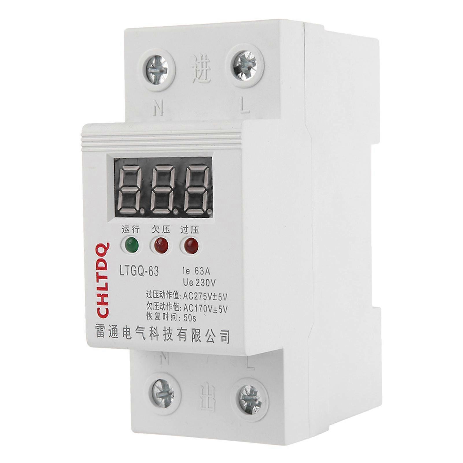 230V AC Automatic Reconnect Voltage Protector Undervoltage Relay 2P/63A Digital Voltage Relay