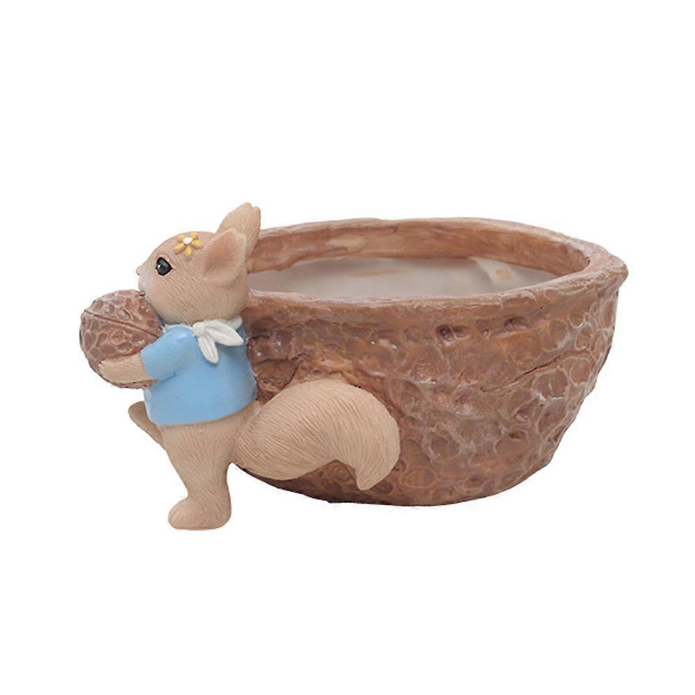 Cartoon Squirrel Flowerpot Squirrel Succulent Pot Resin Ornament Desktop Adornment 1 Set