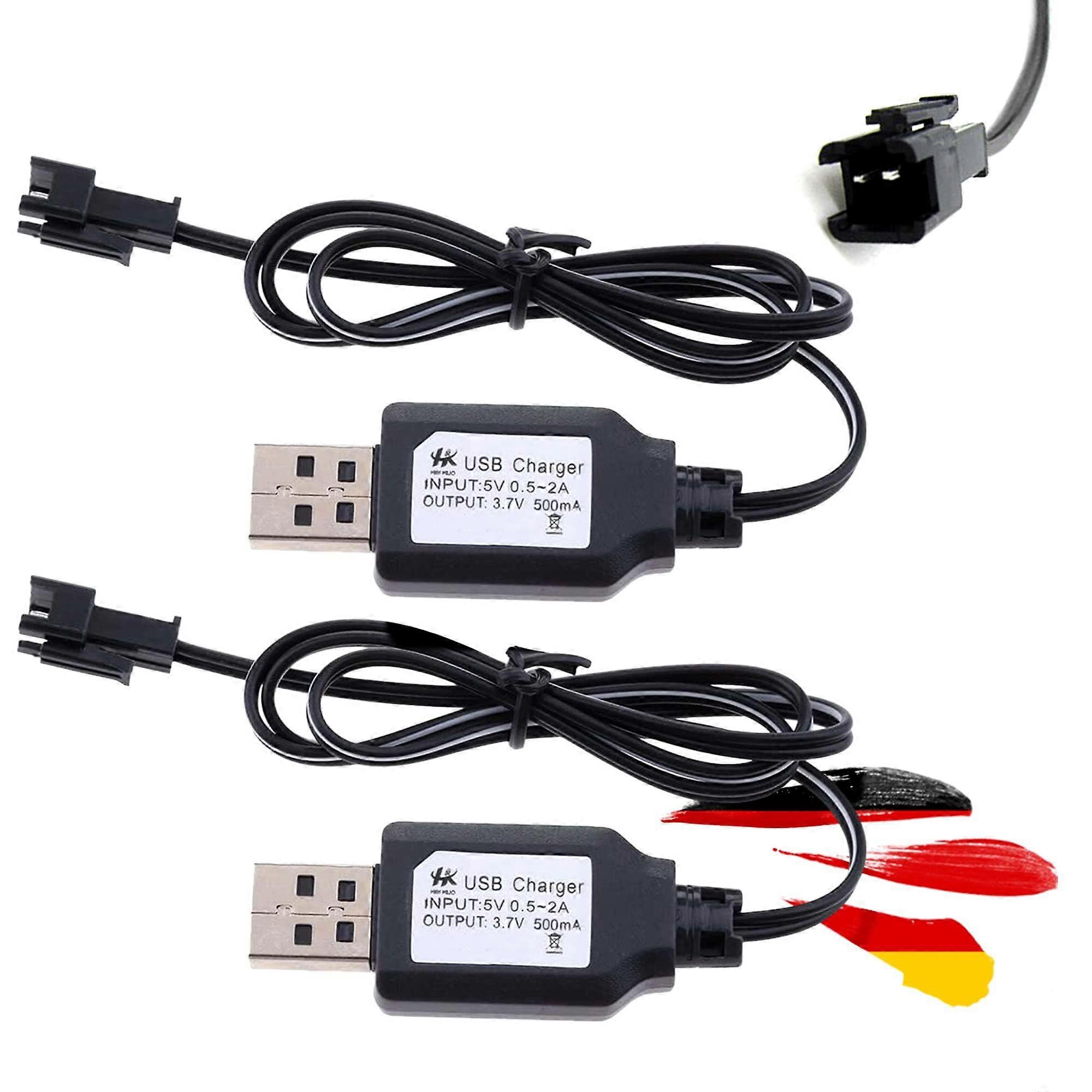 USB Charging Cable, 3.7V, 500mAh, SM2P Plug with LED Display, Quick Charge, Pack of 2