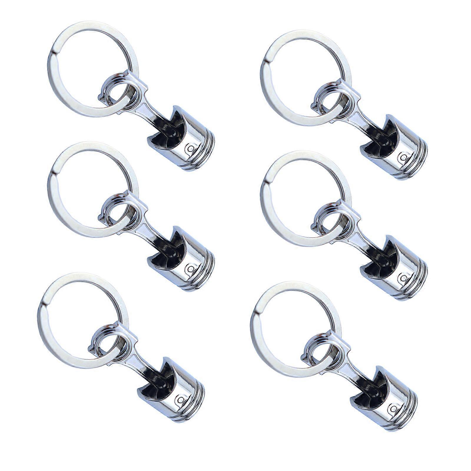6Pcs/set Heavy Duty Alloy Car Engine Piston Keychain for Automotive Enthusiasts Mechanical Design Keyring Gift  Silver