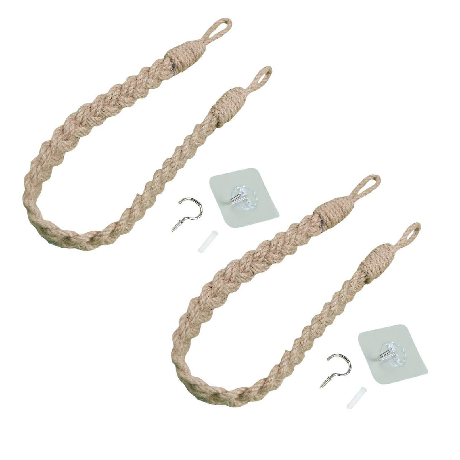 2Pcs/set Curtain Rope Tiebacks, Drapery Rope Holdbacks with Metal Screw Hook Decorative Curtains Ties Curtain Holders Multicolor