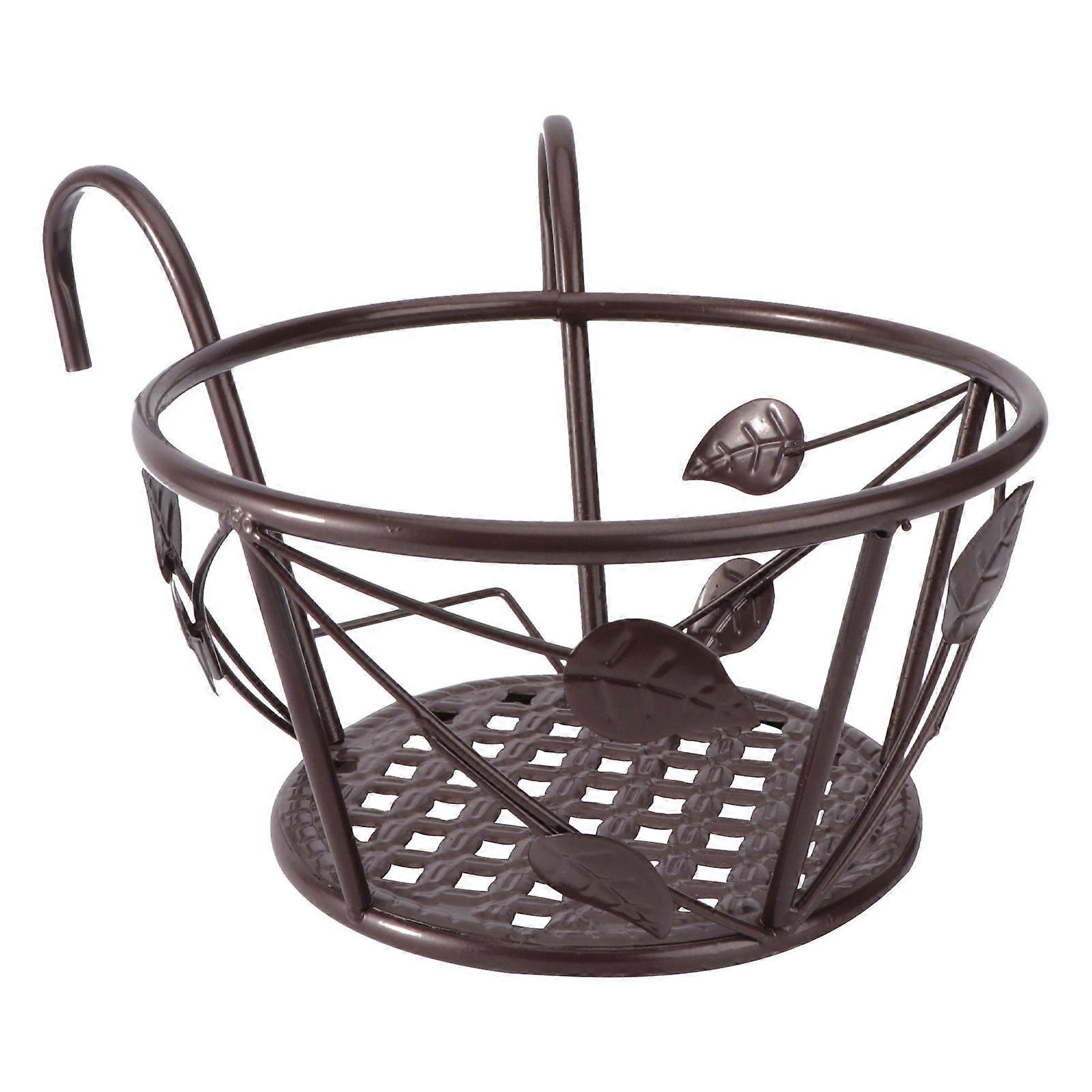 Dark Brown Iron Hanging Flowerpot Shelf for Balcony Railing Storage with Durable Hooks 1Pc