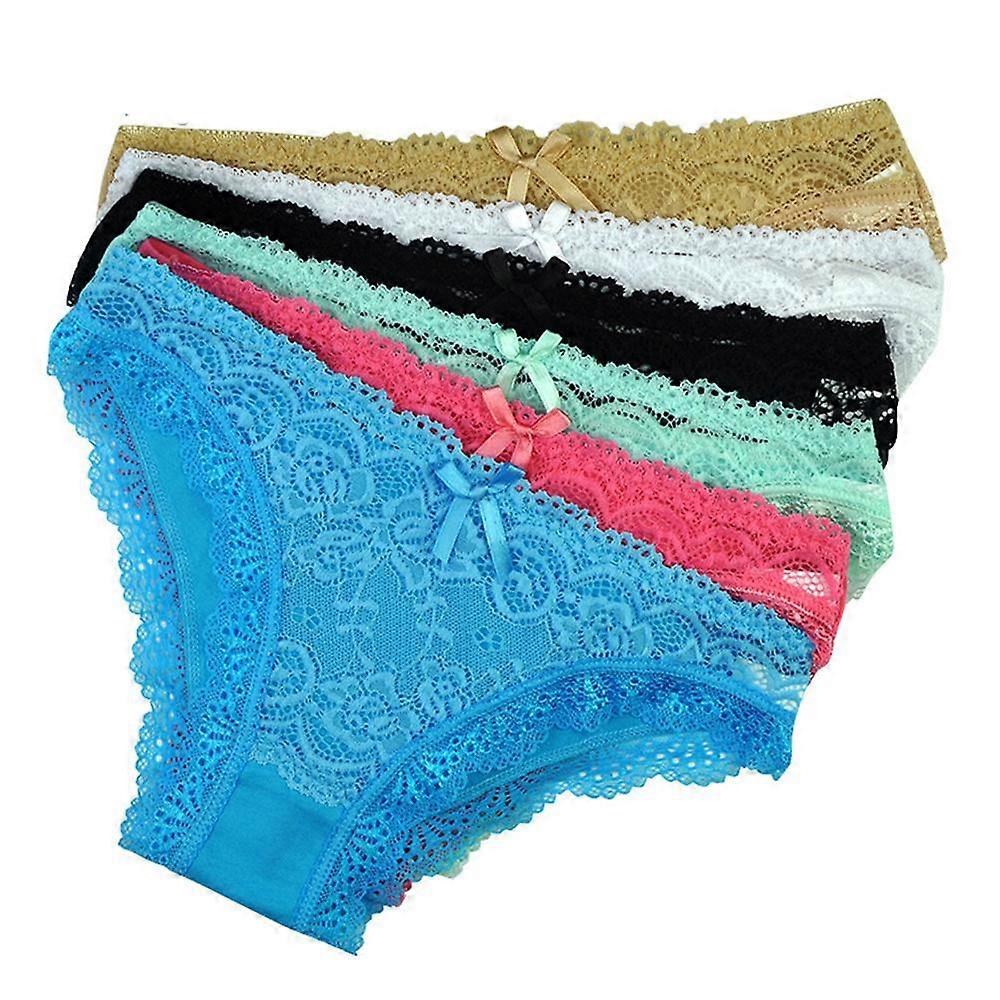 Womens Underwear Cotton Sexy Front Lace Low Waist Hipster Panties Briefs Ladies Knickers for Woman 6 PCS/Lot