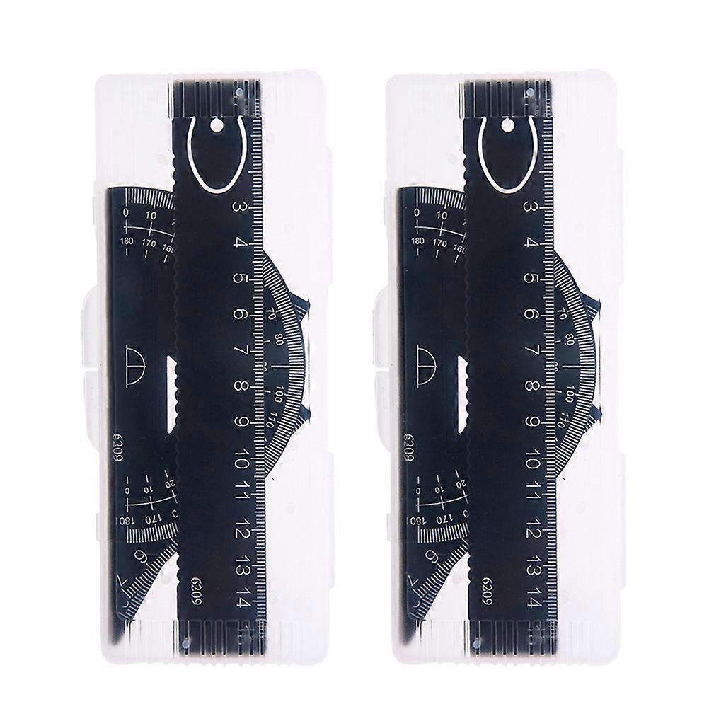 Metal Ruler Protractor Triangle Plate Geometry Tool Set for School Office Use Black 4Pcs