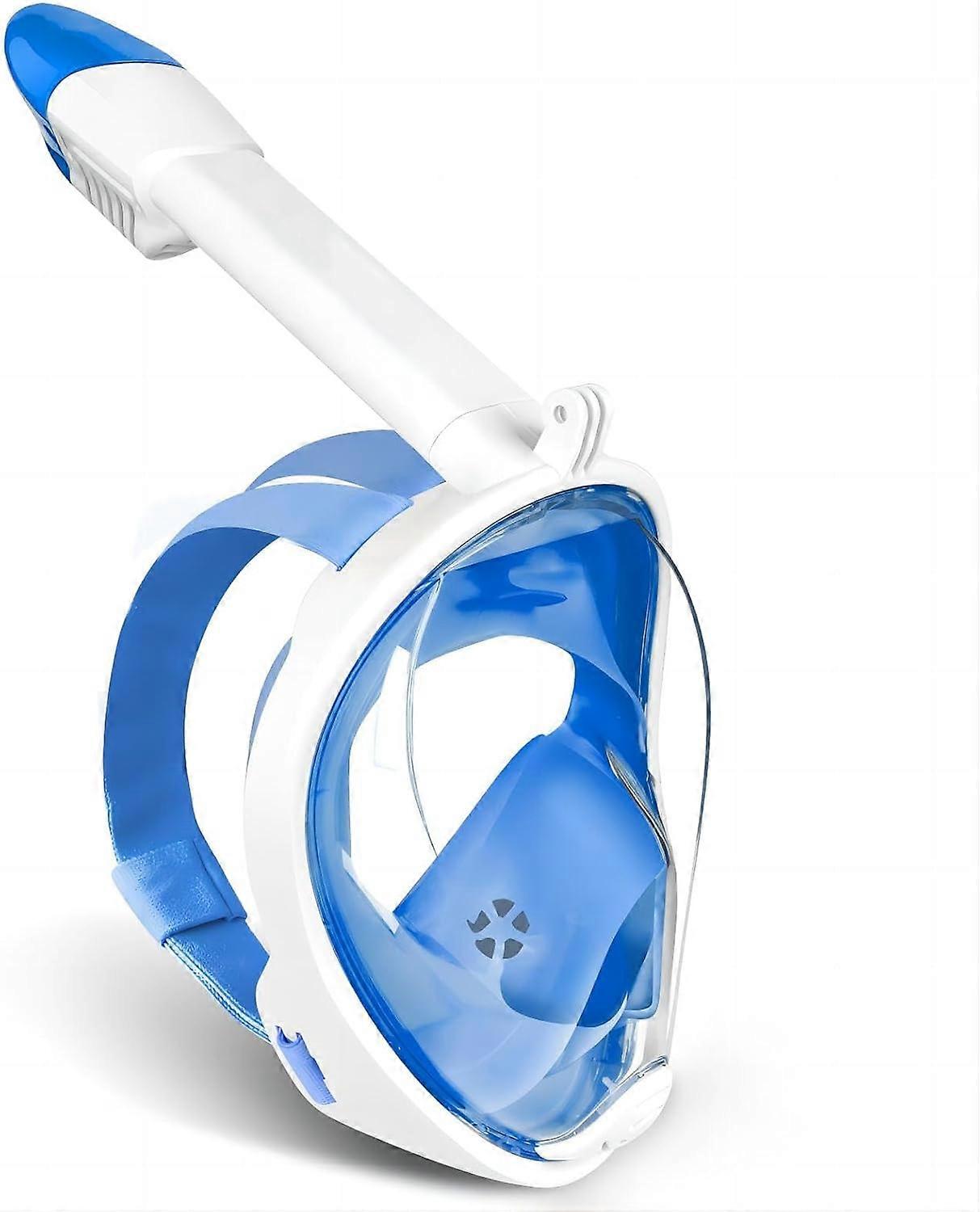Full face snorkeling mask, suitable for both adults and children, equipped with the latest dry top breathing system and a detachable blue L/XL
