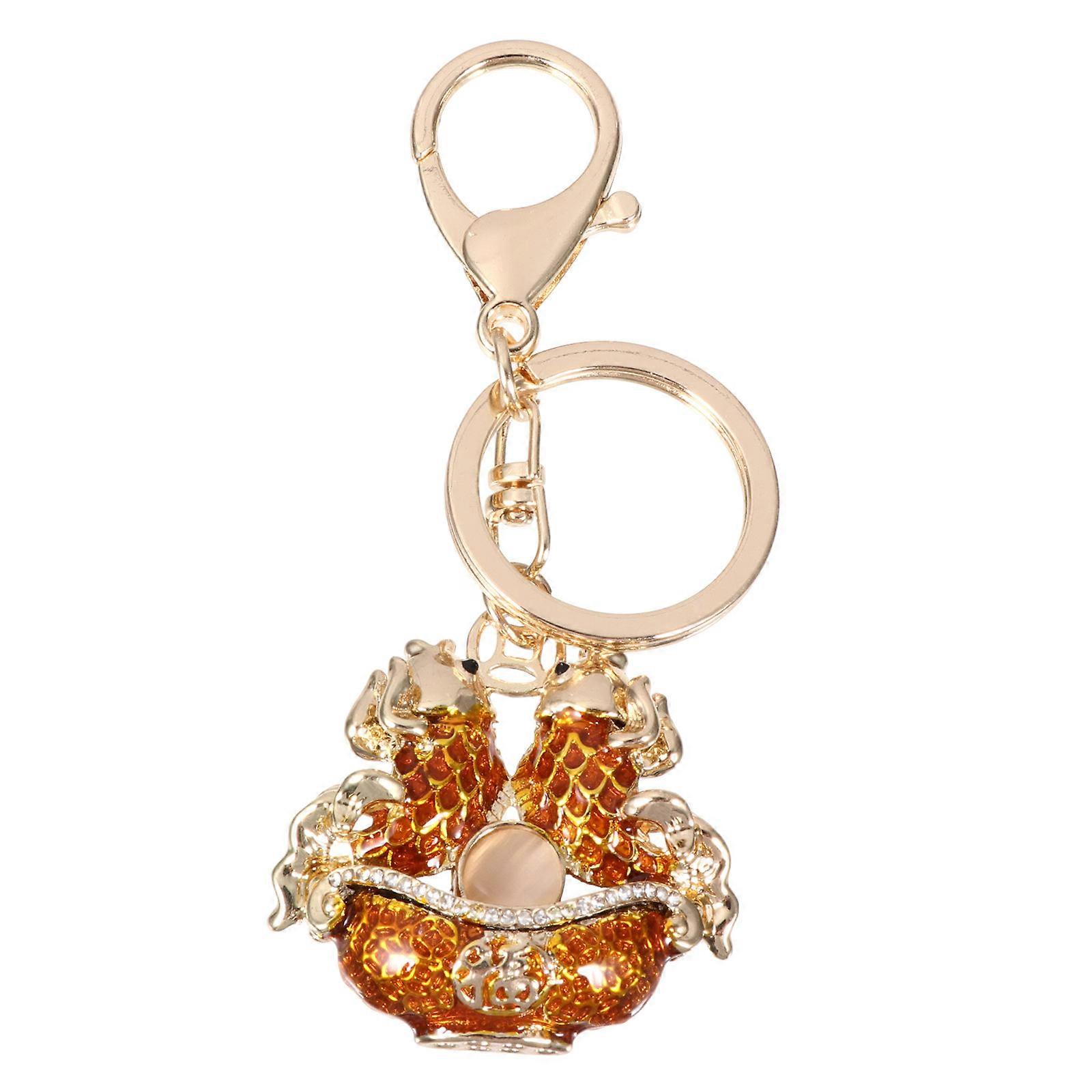 Chinese Style Carp Keychain Creative Bag Decoration & Lucky Car Pendant Elegant Metal Key Ring for Year, Durable Accessory