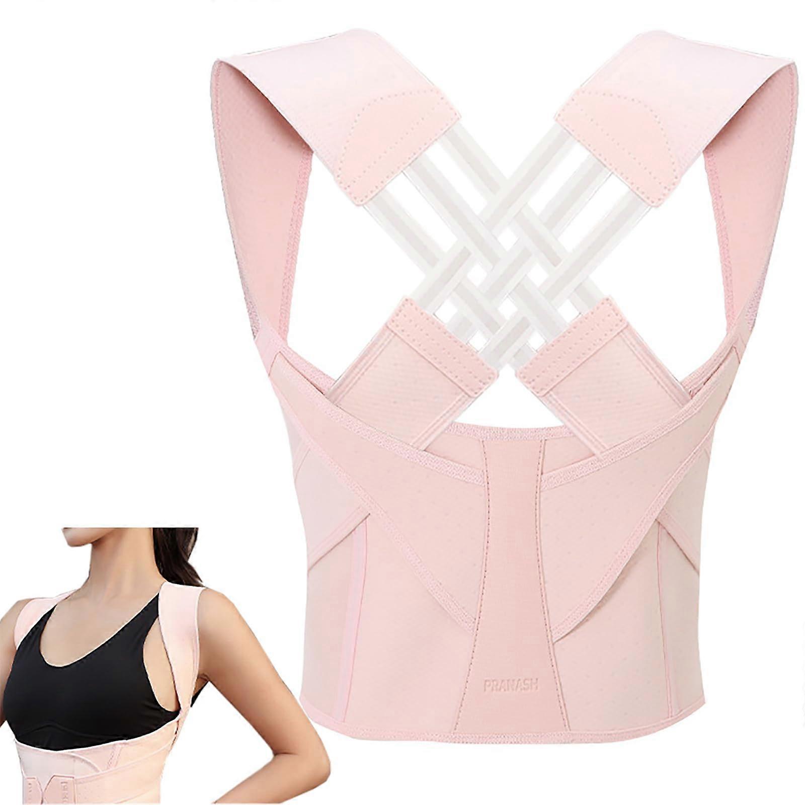 Posture Corrector for Women, Adjustable Back Support, Relief from Shoulder and Spine Pain, Unisex, M, Pink