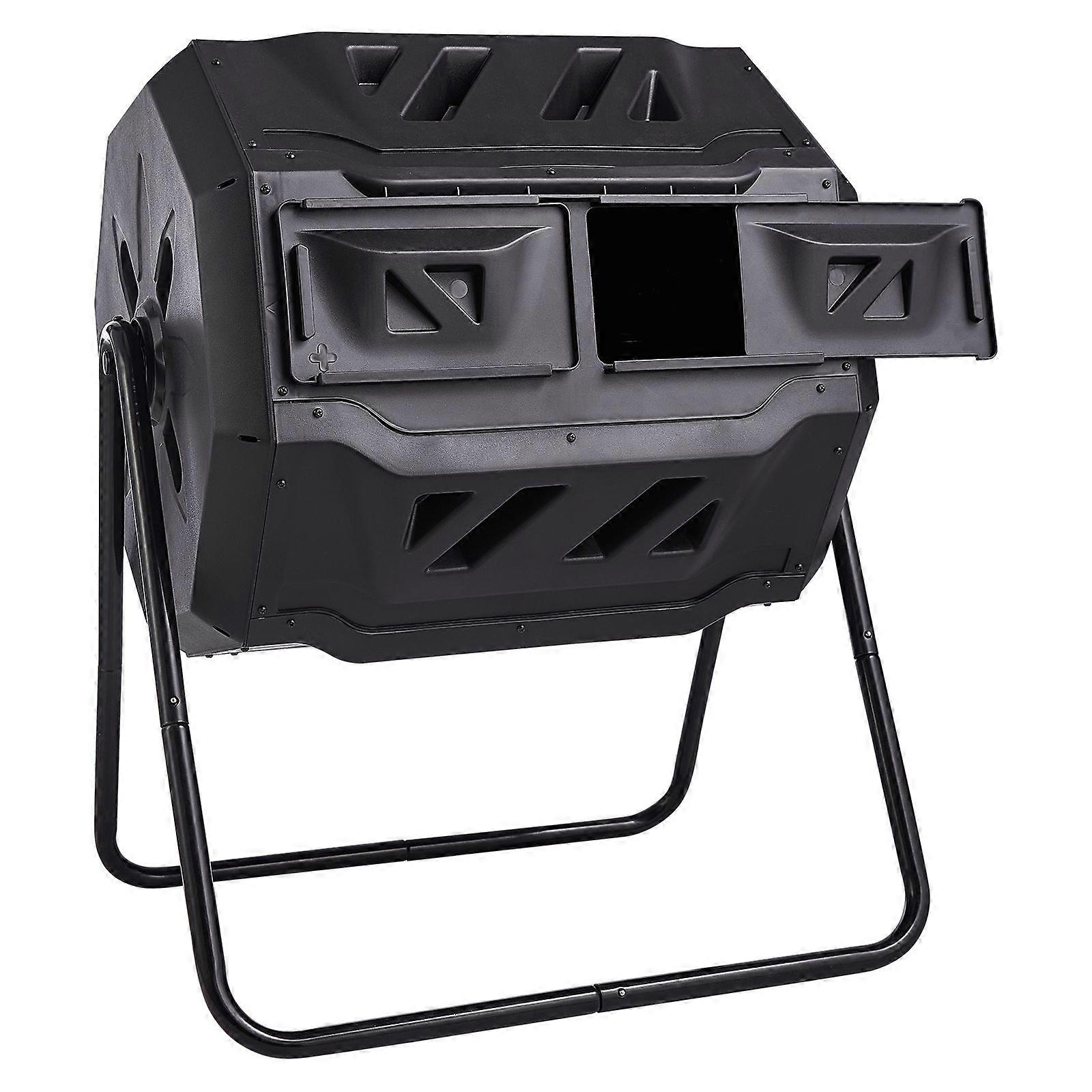 Compost Bin, 43-Gal , Large Tumbling Rotating Composter with 2 Sliding Doors and Steel Frame, BPA Free Composter Bin Tumbler