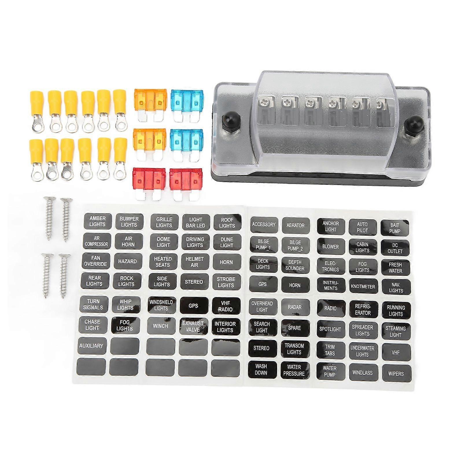 6 way ATC ATO blade fuse block 10-32V for vehicles boats