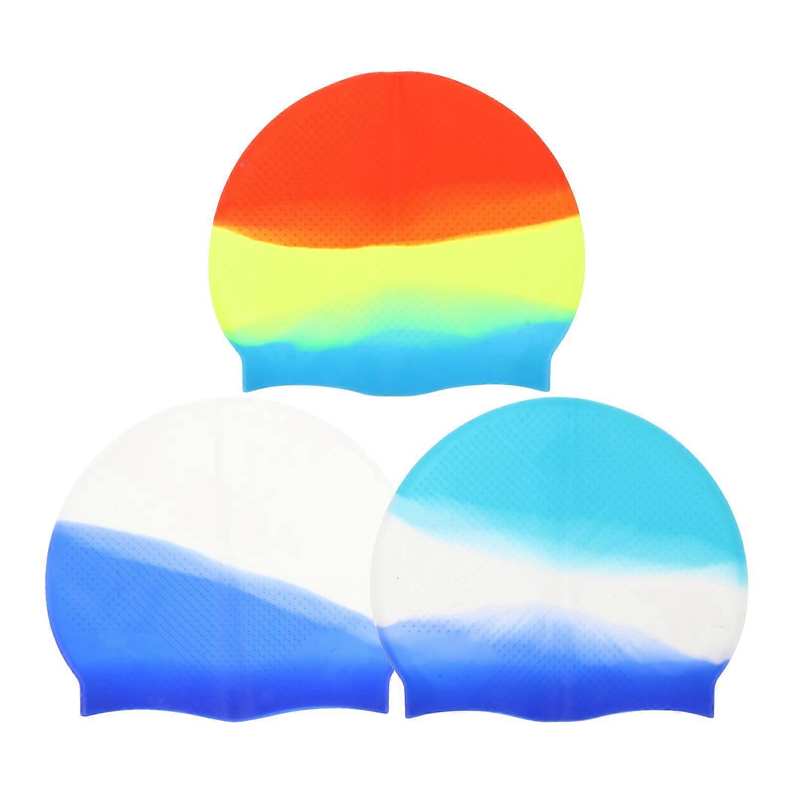 Durable Silicone Swimming Cap for Adults Waterproof Comfortable Swim Hat Assorted Colors 3pcs